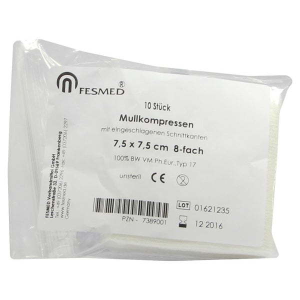 Mullkompressen ES 7,5x7,5 cm unsteril 8f 10 St