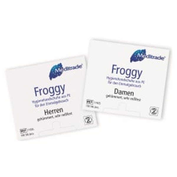 Meditrade® Froggy PE-Hygienehandschuh – transparent, reißfest, puderfrei, unsteril - Packung = 100 Stück, Damengröße 100 St
