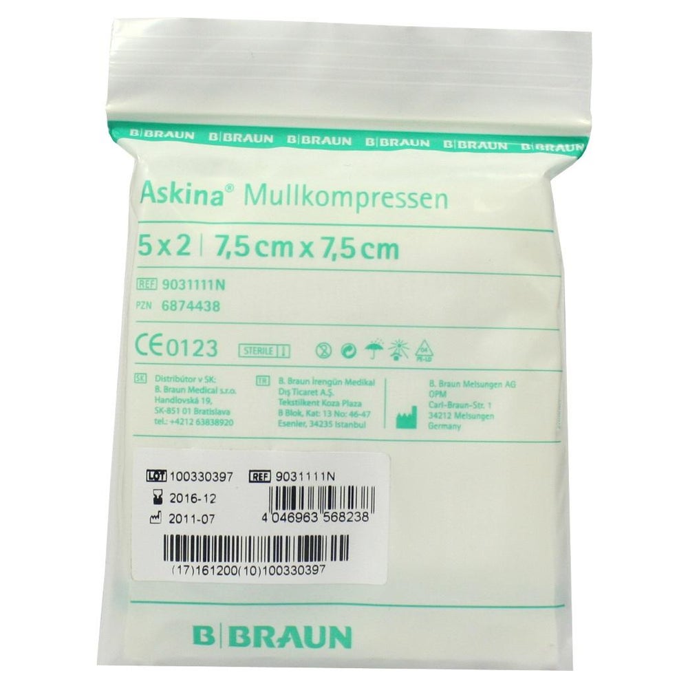 Askina Mullkompressen 7,5x7,5cm steril 5X2 St