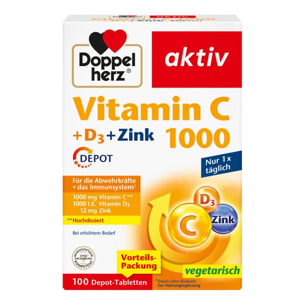 Doppelherz Vitamin C 1000 + D3 + Zink DEPOT 100 St