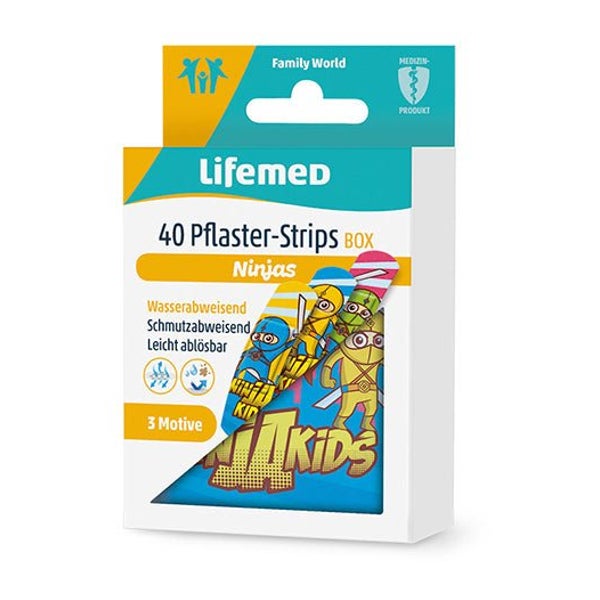 Lifemed Pflaster-Strips 6 cm x 1,7 cm farbig "Ninjas", 1 Pack 40 St