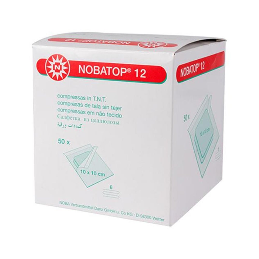 NOBA Nobatop 12 sterile Vliesstoffkompressen 6- lagig 50 x 2 Stück - 10 x 10 cm 50X2 St