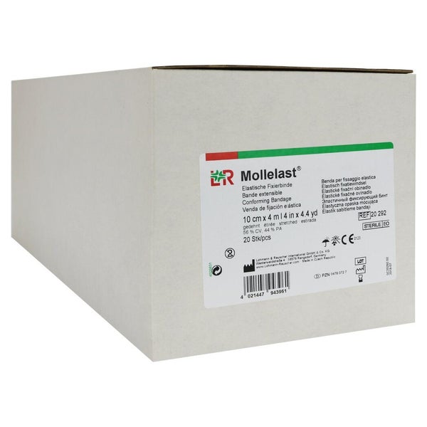 Lohmann & Rauscher Mollelast Fixierbinde, elastisch, weiß, steril - 1 Packung = 20 Stück, einzeln eingesiegelt, Maße: 10 cm x 4 m 20 St