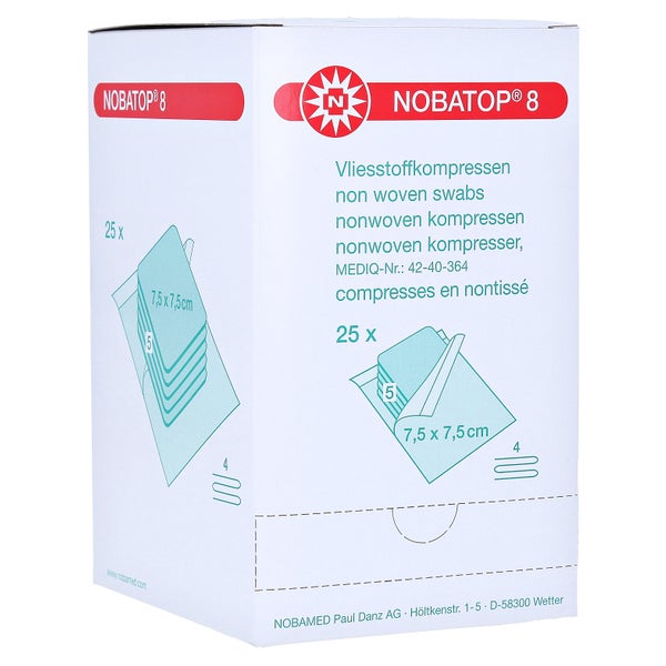 Noba Nobatop 8 Vliesstoffkompressen steril - 25 x 5 Stück 7,5 x 7,5 cm 25X5 St