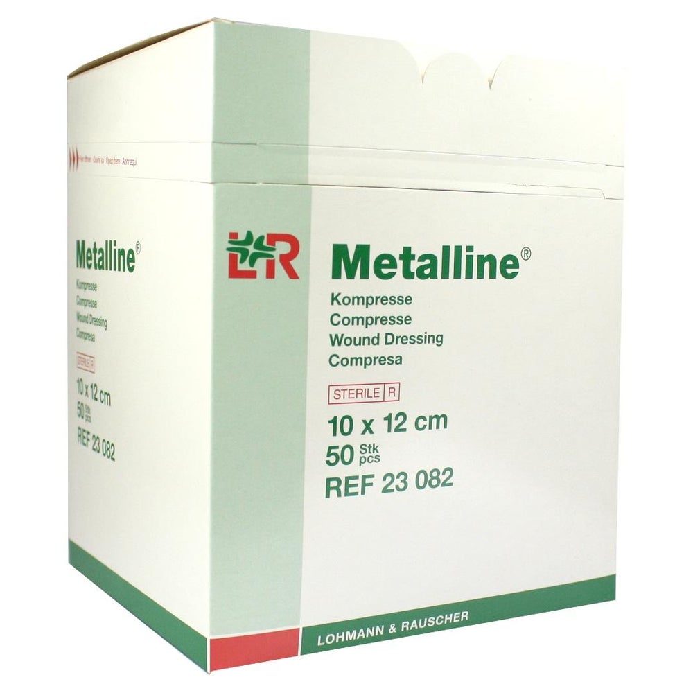 Lohmann & Rauscher Metalline Kompressen, aluminiumbeschichtet, steril, wundschonend - 1 Packung = 50 Stück, im Spenderkarton, Maße: 10 x 12 cm 50 St