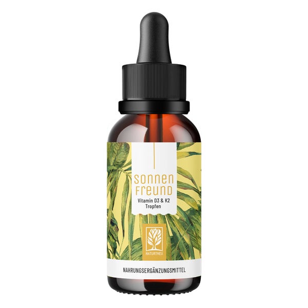 Vitamin D3 & K2 Tropfen für Erwachsene (1.000 I.E.) - SONNENFREUND - vegane 30 ml à 1.200 Tropfen für 1.200 Tage - NATURTREU® 30 ml