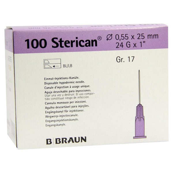 B. Braun Sterican Standardkanülen 100 Stück (Gr. 17, G 24 x 1" / Ø 0,55 x 25 mm, lila) 100 St