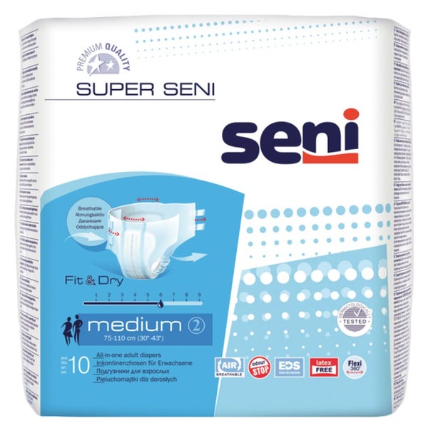 Super Seni Medium Inkontinenzhosen 75 - 110 cm, Unisex, 2300 ml, 10er Pack 12X10 St