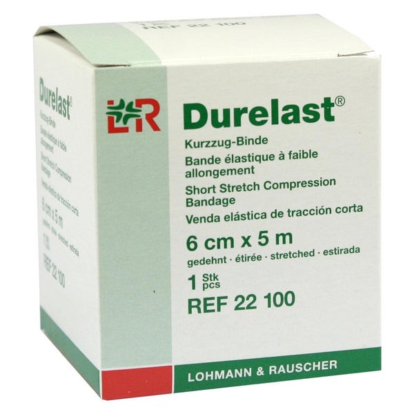 Lohmann & Rauscher Durelast Ultrakurzzugbinde, mit Verbandklammern, cremefarben - 1 Stück, einzeln in Faltschachtel, Maße: 6 cm x 5 m 1 St