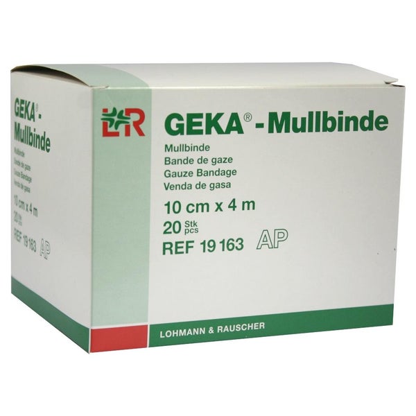 Lohmann & Rauscher Geka Mullbinde, starr, 20-fädig, weiß - 1 Packung = 20 Stück, einzeln eingesiegelt, Maße: 10 cm x 4 m 20 St
