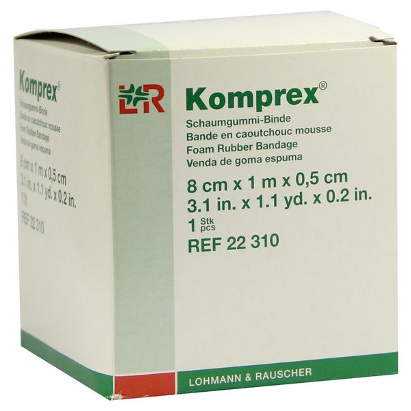 Lohmann & Rauscher Komprex Schaumgummi Binde, weiß, individuell zuschneidbar - 1 Stück, Maße: 8 cm x 1 m, Stärke 5 mm 1 St
