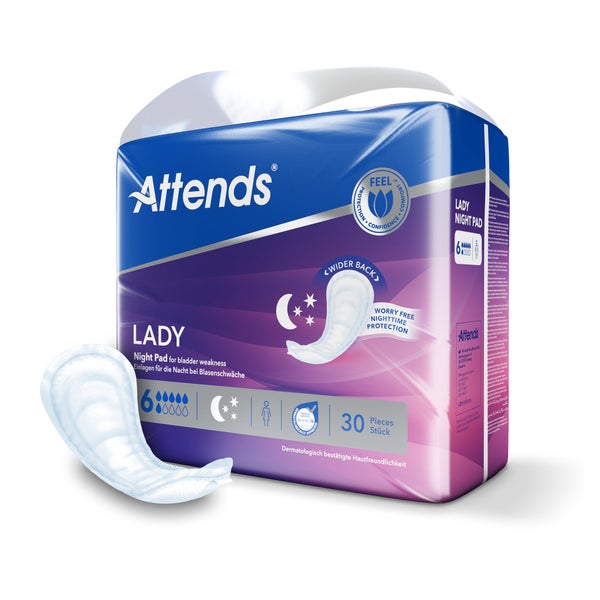 Attends Lady Night Pad 6 Einlagen für die Nacht, 30 Stück 30 St