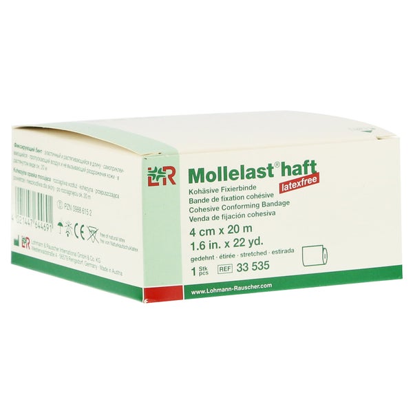 Lohmann Rauscher Mollelast haft Kohäsive Fixierbinde Latexfrei 1 Stück - Weiß / 4 cm x 20 m 1 St