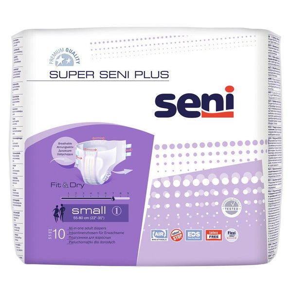 Super seni Plus Small Inkontinenzhosen, Unisex, 10er Pack, 55 - 80 cm, 2100 ml 8X10 St