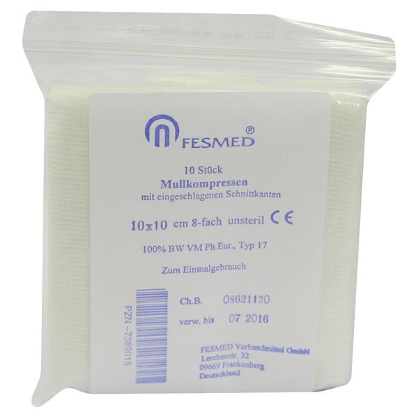 Mullkompressen ES 10x10 cm unsteril 8fac 10 St