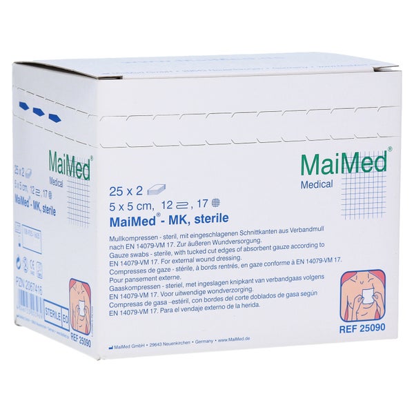 MaiMed Mullkompressen steril 12- lagig 25 x 2 Stück - 5 cm x 5 cm 25X2 St
