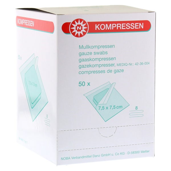 Noba Mullkompresse-steril 8-fach 50 x 2 Stück, 7,5 x 7,5 cm 50X2 St