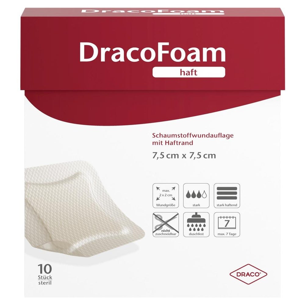 Dracofoam Haft Schaumstoff Wundauflage, 7,5 x 7,5 cm 10 St
