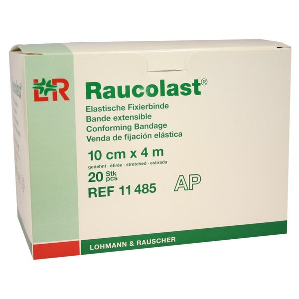 Lohmann & Rauscher Raucolast elastische Fixierbinde mit Webkanten, längselastisch - 1 Packung = 20 Stück, Maße: 10 cm x 4 m 20 St