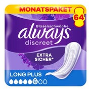Always Discreet Inkontinenzeinlagen Long Plus, 64 Binden (4 x 16 Stück) Monatspaket, diskreter Schutz & hohe Saugstärke, Geruchskontrolle 64 St
