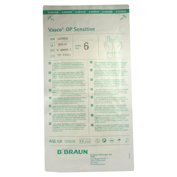 B. Braun Vasco OP Sensitive Latex Einmalhandschuhe naturweiß steril 40 Paar - 6 2 St