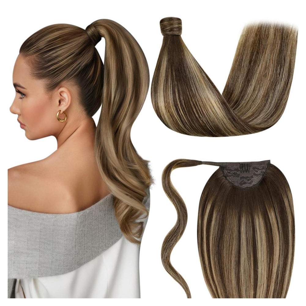 Pferdeschwanz Extension Echthaar Ombre Braun 50 cm P-#4 27 4 1 St