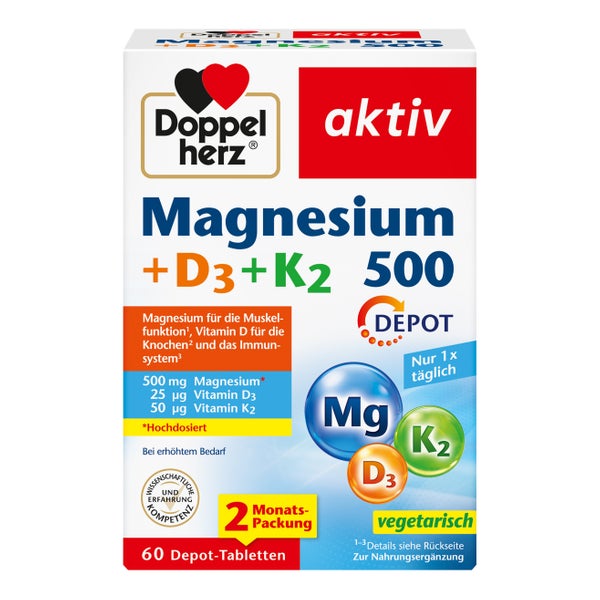 Doppelherz Magnesium 500 + D3 + K2Depot 60 St