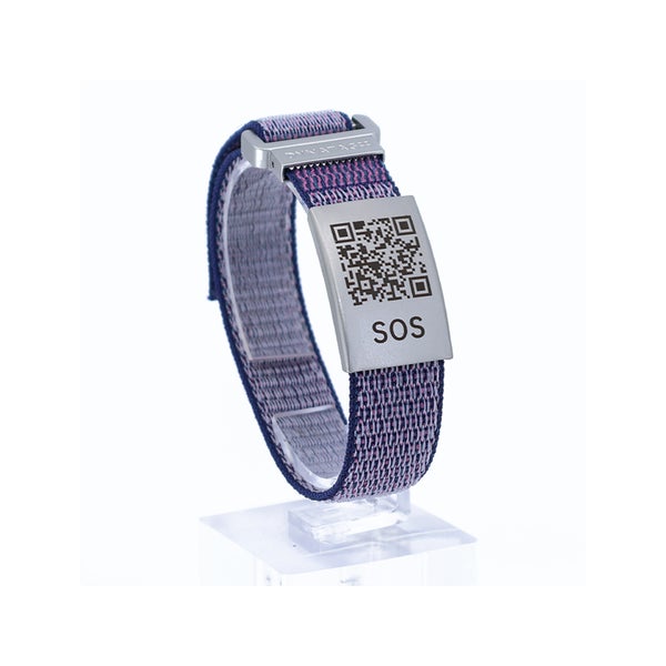 SOS Notfallarmband mit QR-Code mit Textilband Violett 1 St