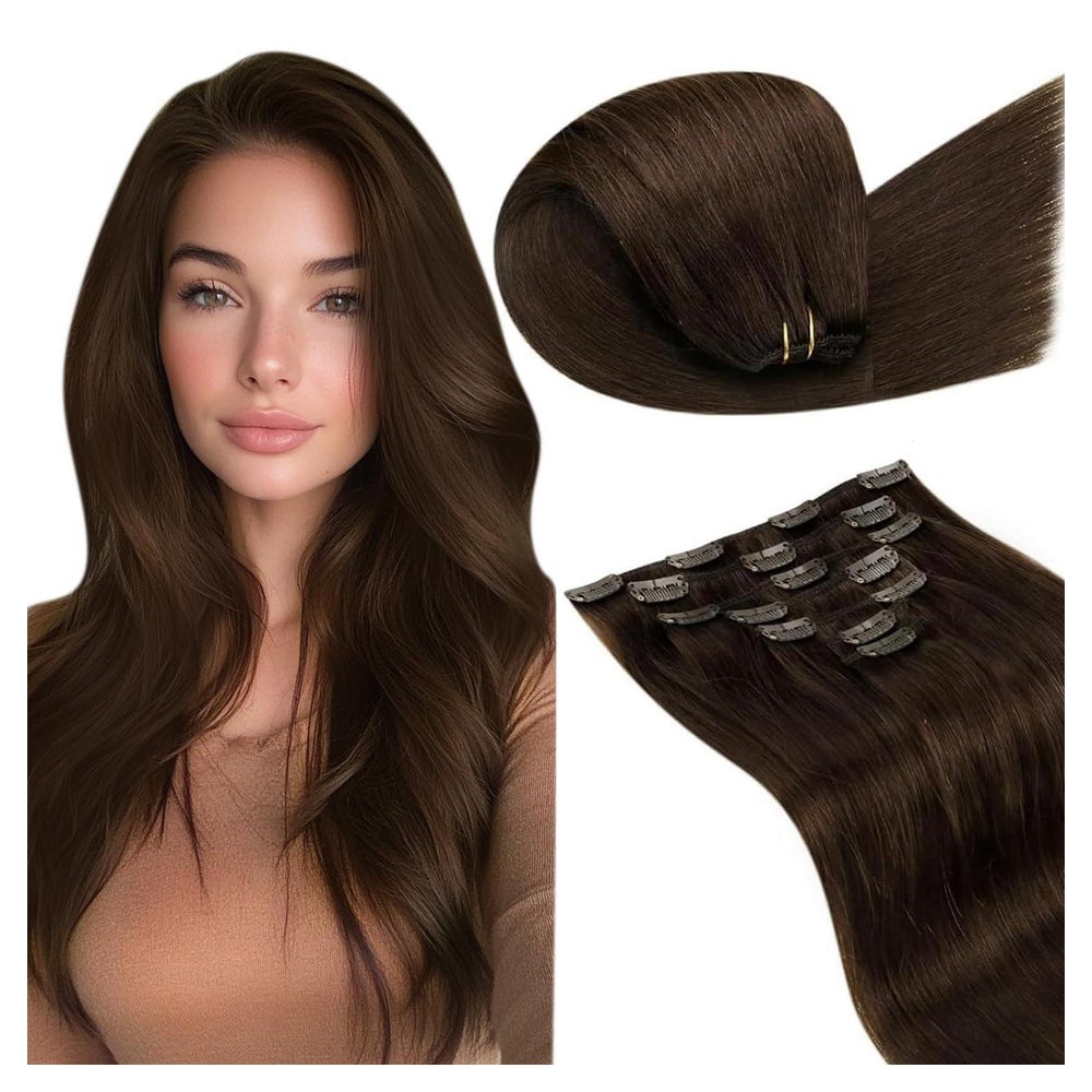 Clip In Extensions Echthaar Dunkelbraun 40cm 40cm-7PCS 1.3#4 1 St