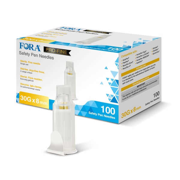 FORA PRO-FINE Sicherheitsnadeln 30G 8mm - 100 Stück 1 St