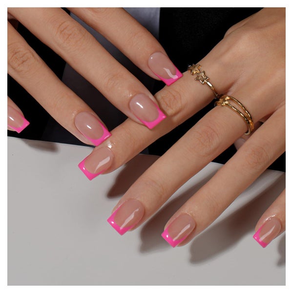 Künstliche Nägel Press On Kurz Quadratisch French Tip Hei&#x 1 St