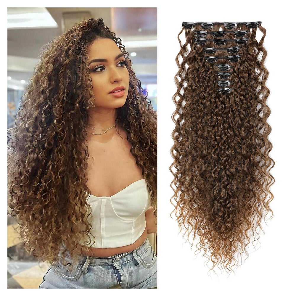 Haarverlängerungen Clipin Locken 56 CM Dunkelbraun bis Karam 1 St