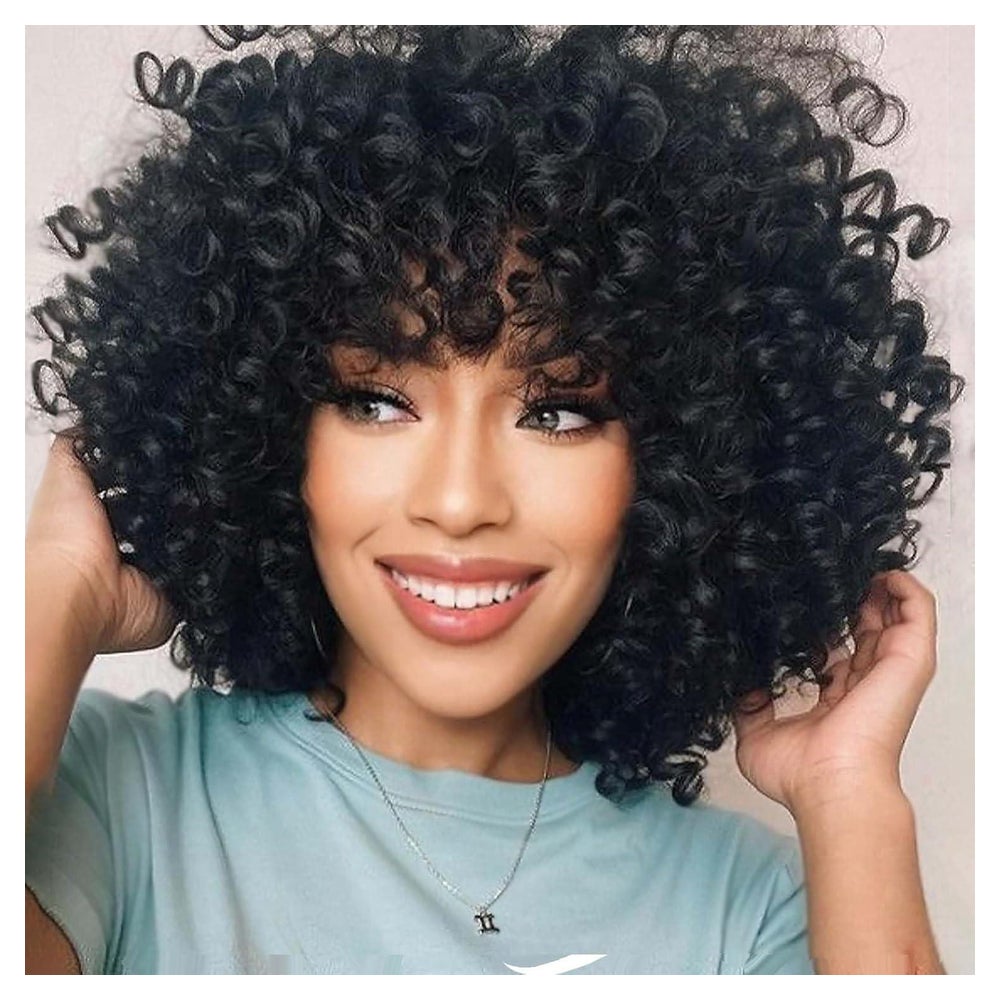 Perücke Afro Kinky Curly Bob Kunsthaar Pony 14 Zoll Damen Sc 1 St
