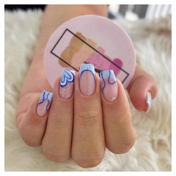Künstliche Fingernägel Square Blau French Herz Nagelkleber B 1 St