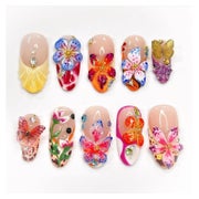 24er Set 3D Tropische Blumen Press on Nägel Medium Almond 1 St
