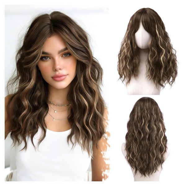BARSDAR Lockige Balayage Blond Perücke, Mittel Lange Gewellt Synthetik, 50cm
