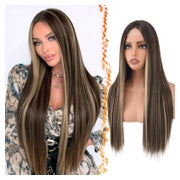 Perücke Gerade Mittelscheitel Balayage Blond Highlight s 71c 1 St