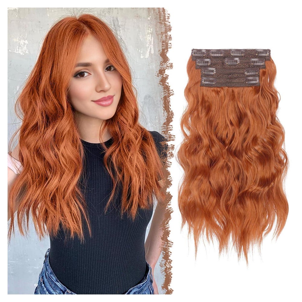Clip In Extensions 4er Lang Wellig Synthetik 40 cm-30C# Kupf 1 St