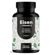 Eisen 40 mg + Vitamin C - 200 Tabletten - Bloom Naturals 200 St