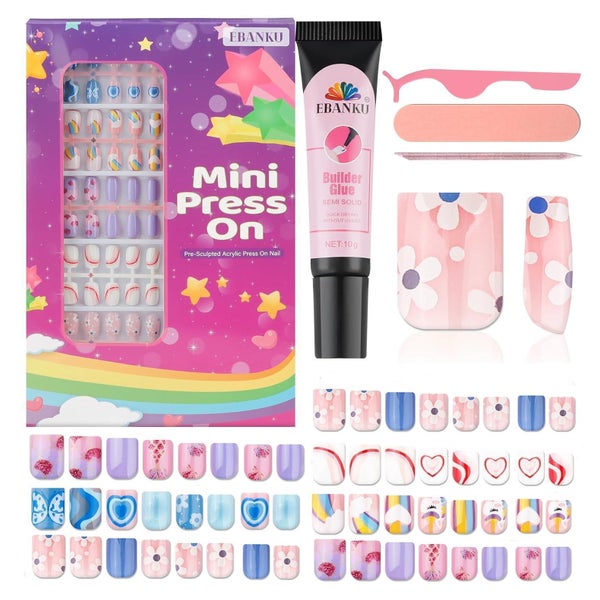 Nagelset Falsche Nägel Kinder 5er Herz rosa Regenbogen Quadr 1 St
