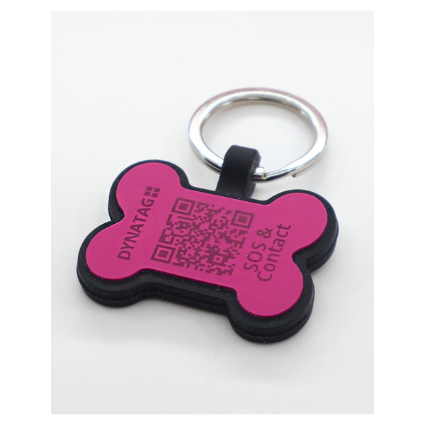 Hundemarke Knochenform Silikon Violett – QR-Code Tier-ID mit Online-Profil 1 St
