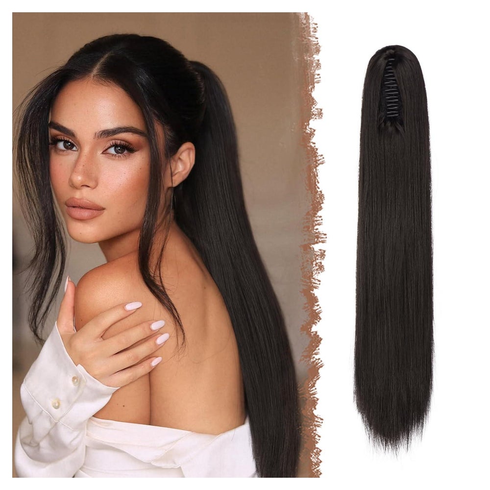 Pferdeschwanz Haarteil Extensions Klammer 4# Schwarz Braun 6 1 St