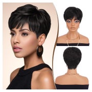 Perücke Pixie Cut Echthaar Gewellt Schwarze Frauen 244 1B 1 St