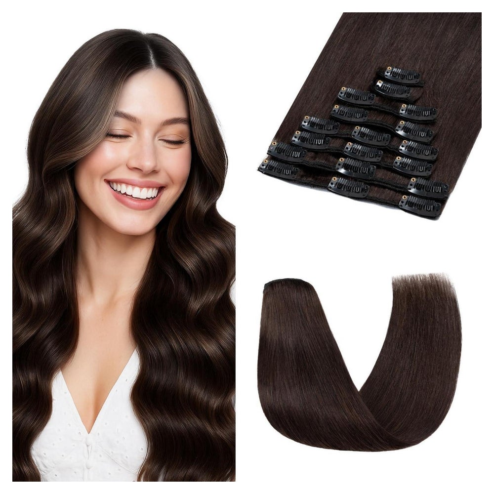 Clip in Extensions Remy Echthaar Dunkelbraun 02 Dunkel Braun 1 St