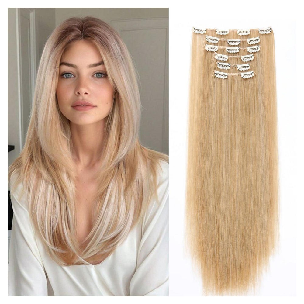 Clip in Extensions Haarteil Glatt 6 65 cm Dunkelblond mix Bl 1 St