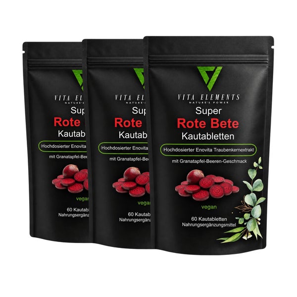 Vita Elements Rote-Bete Kautabletten 3er Set 60 St