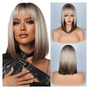 Perücke Ombre Blond Braun Bob Pony Schulterlang Grey Gradien 1 St