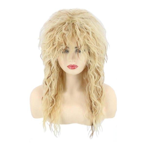 Perücke Mullet 80er Tina Rock Diva Lockig Lang Herren beige 1 St
