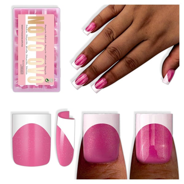 Nageltips Short Sharp Square Nail Tips White French Tip Rose 1 St