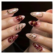 Press On Nägel 24 Stück Mittel Almond Braun 3D Gold Blume De 1 St